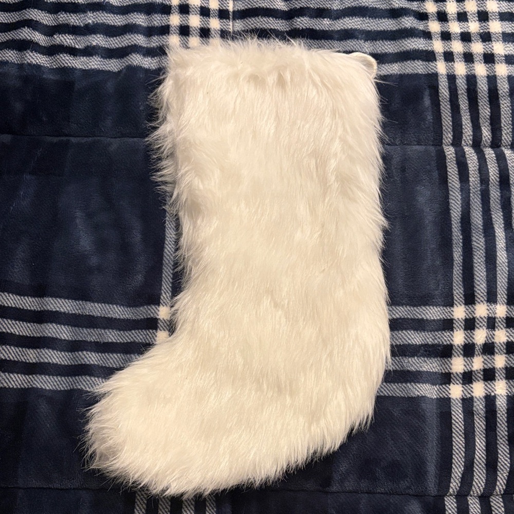 Plush White Faux Fur Holiday Stocking